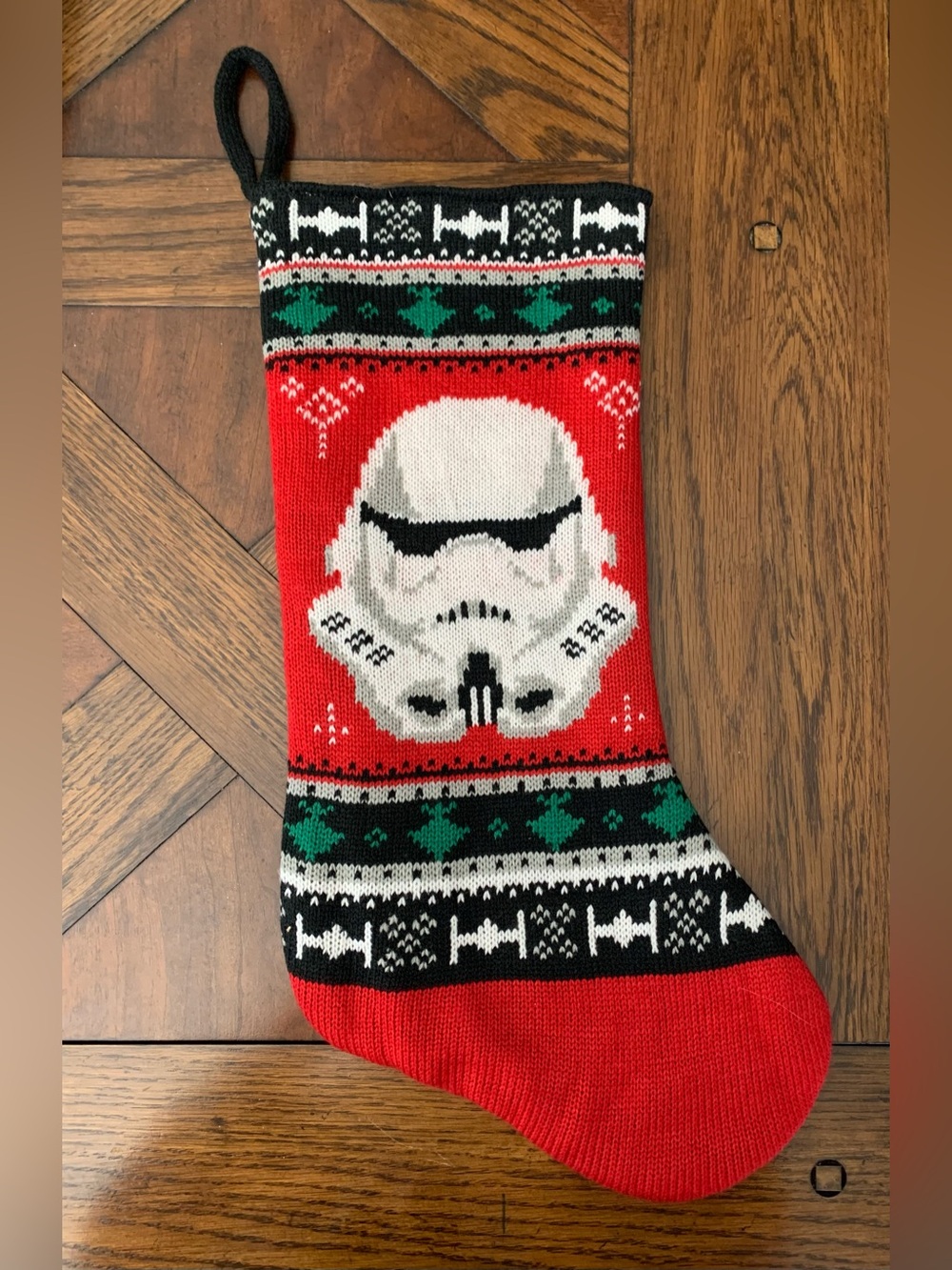 Star Wars Stormtrooper Knit Holiday Christmas Stocking Red Fair Isle Style